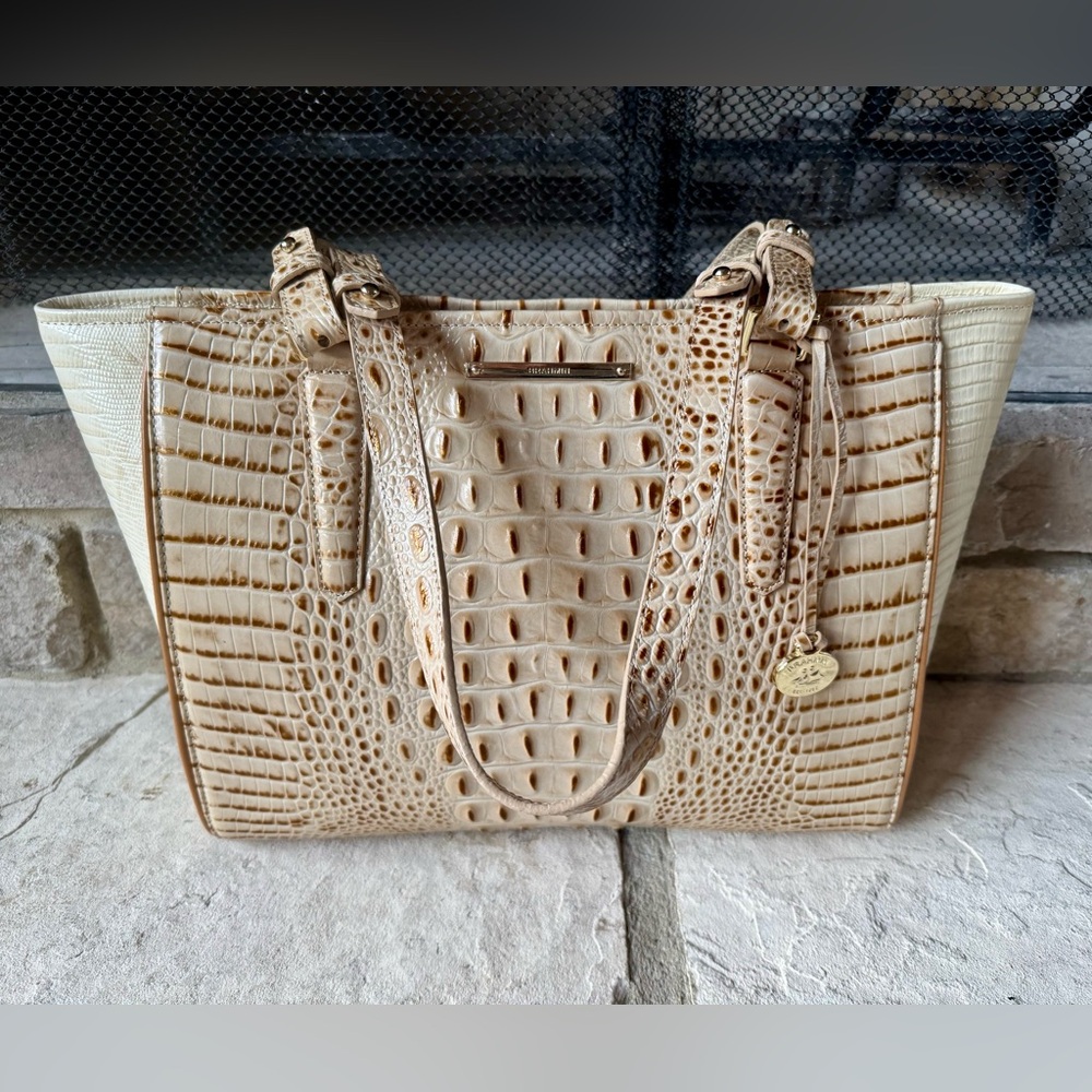 Brahmin Cream and Tan Tote Bag